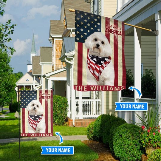 THF0225 Maltese God Bless America Personalized Flag