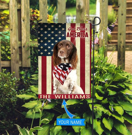 THF0220 English springer spaniel God Bless America Personalized Flag