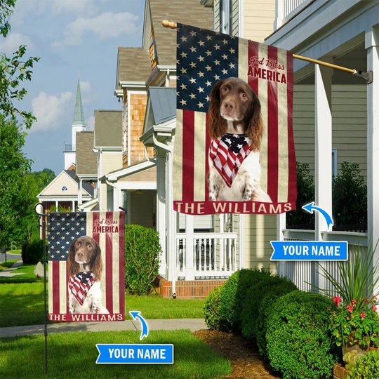 THF0220 English springer spaniel God Bless America Personalized Flag