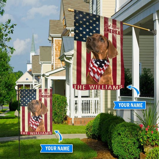 THF0228 Rhodesian Ridgeback God Bless America Personalized Flag