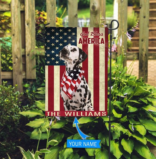 THF0216 Dalmatian God Bless America Personalized Flag