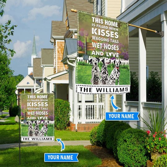 BIF2508 Dalmatian This Home Is Filled With Kisses Personalized Flag