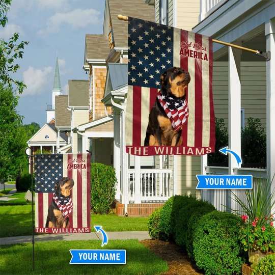 THF0176 Rottweiler God Bless America Personalized Flag