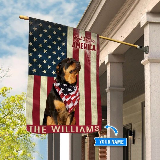 THF0176 Rottweiler God Bless America Personalized Flag