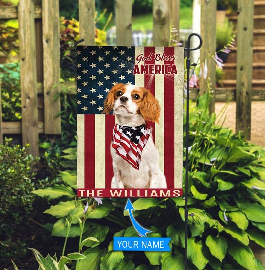 THF0213 Cavalier King Charles Spaniel God Bless America Personalized Flag