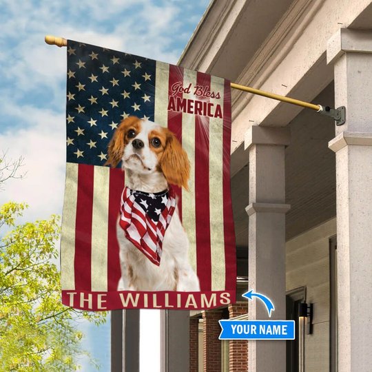 THF0213 Cavalier King Charles Spaniel God Bless America Personalized Flag