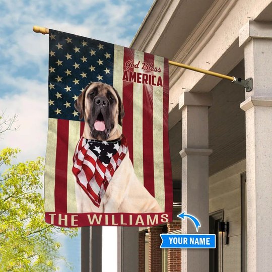 THF0218 English Mastiff God Bless America Personalized Flag
