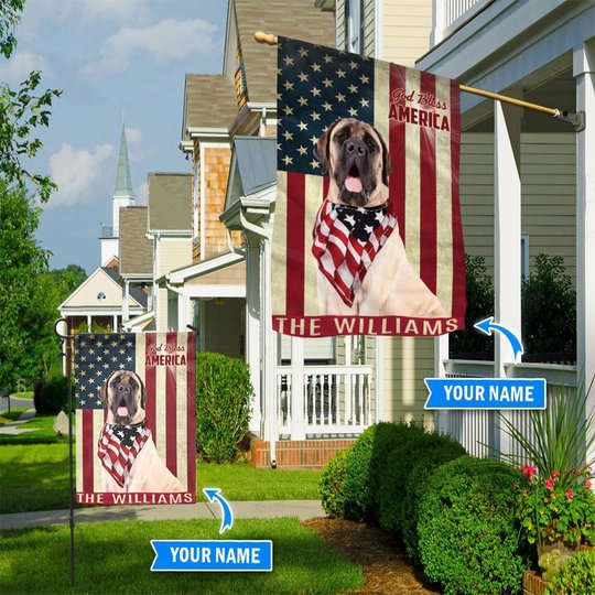 THF0218 English Mastiff God Bless America Personalized Flag
