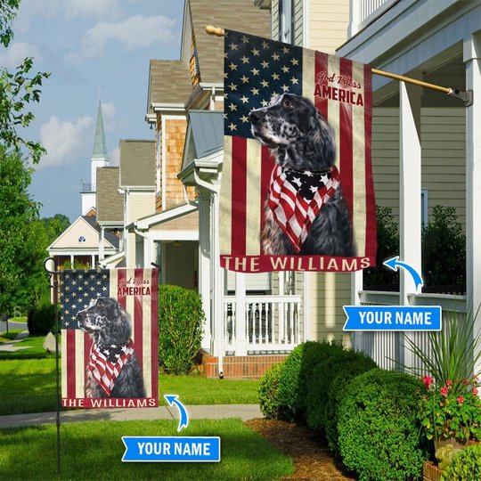 THF0219 English Setter God Bless America Personalized Flag