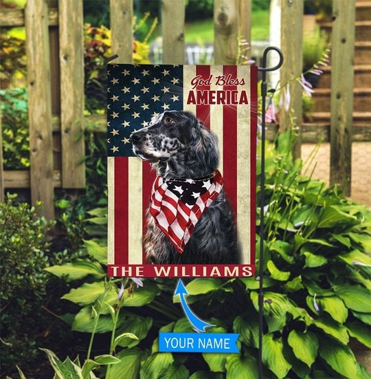 THF0219 English Setter God Bless America Personalized Flag