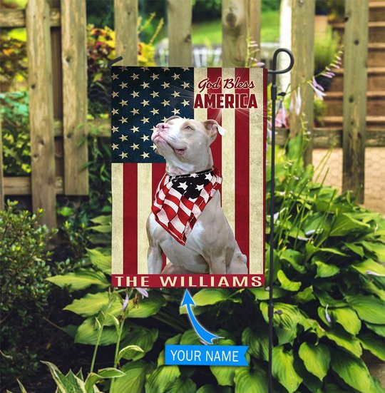 THF0204 American Pit Bull Terrier God Bless America Personalized Flag