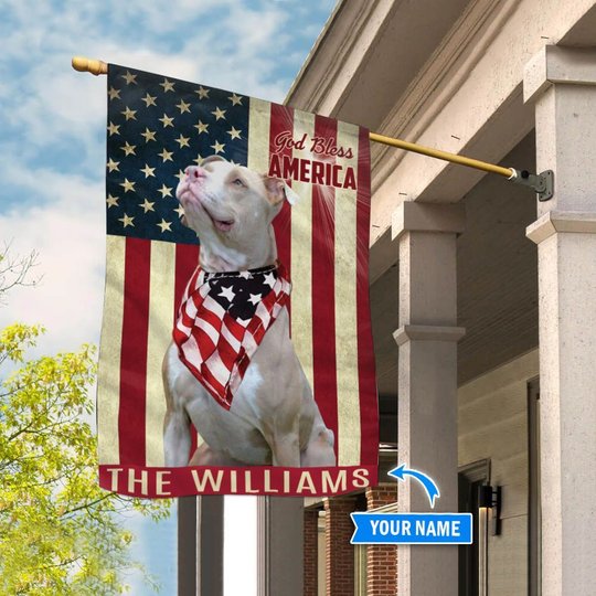 THF0204 American Pit Bull Terrier God Bless America Personalized Flag