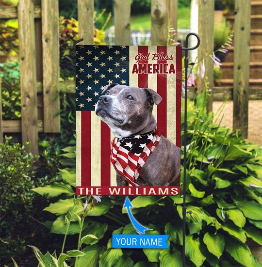 THF0234 Staffordshire Bull Terrier God Bless America Personalized Flag