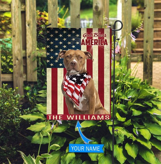 THF0205 American Staffordshire Terrier God Bless America Personalized Flag