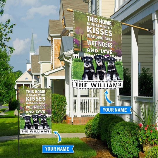 BIF2514 Miniature Schnauzer This Home Is Filled With Kisses Personalized Flag