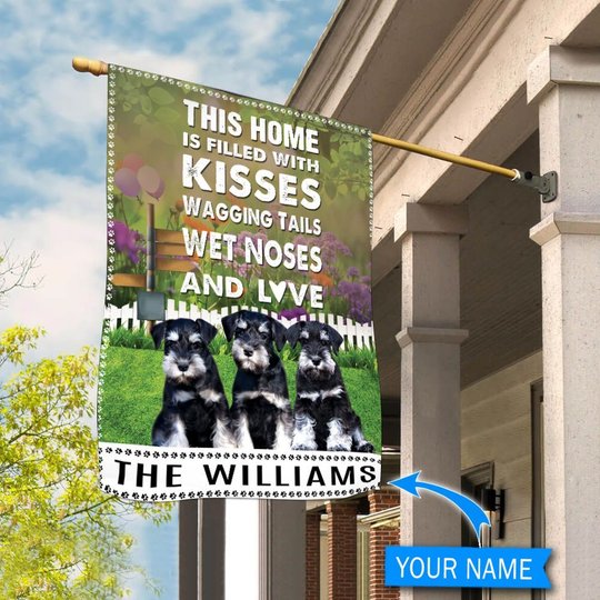 BIF2514 Miniature Schnauzer This Home Is Filled With Kisses Personalized Flag
