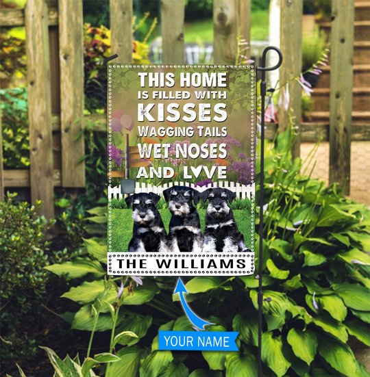 BIF2514 Miniature Schnauzer This Home Is Filled With Kisses Personalized Flag