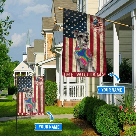 MHFCHO216 Miniature Schnauzer Hippie Personalized Flag