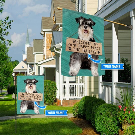 THF20072914 Miniature Schnauzer-Welcome to our happy place Personalized Flag