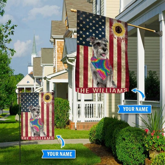 MHFCHO116 Miniature Schnauzer Hippie Personalized Flag