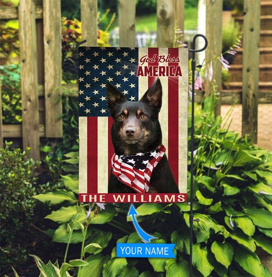 THF0206 Australian Kelpie God Bless America Personalized Flag