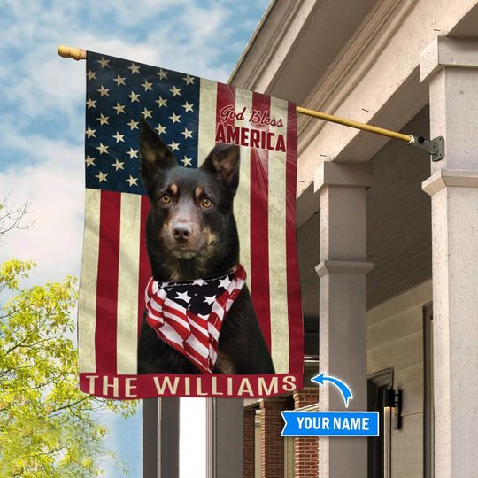 THF0206 Australian Kelpie God Bless America Personalized Flag