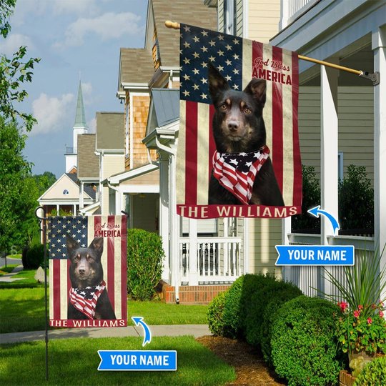THF0206 Australian Kelpie God Bless America Personalized Flag