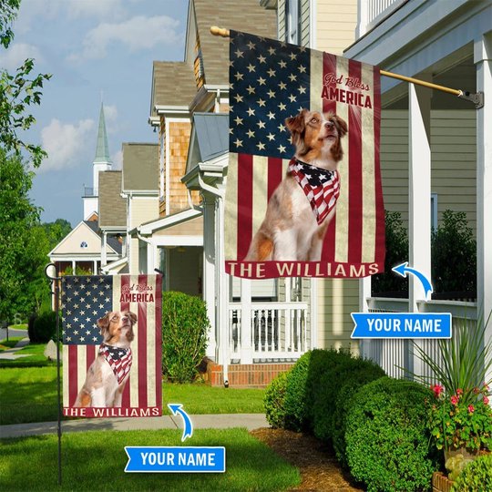 THF0160 Australian Shepherd God Bless America Personalized Flag