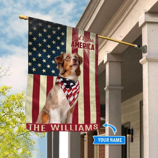 THF0160 Australian Shepherd God Bless America Personalized Flag