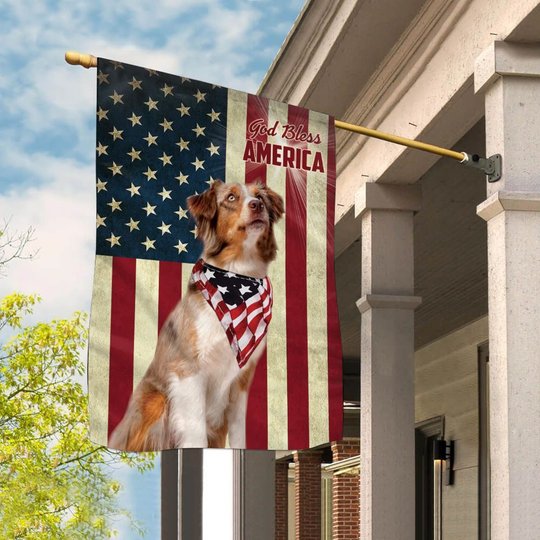 THF0115 Australian Shepherd God Bless House Flag