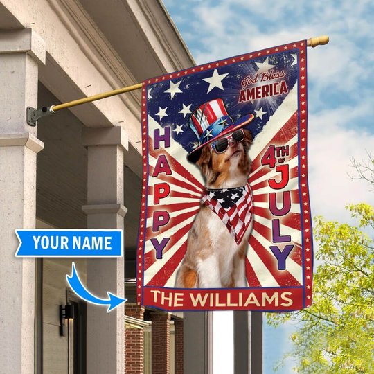 DIF6011-Australian Shepherd God bless america - 4th of july Personalized Flag