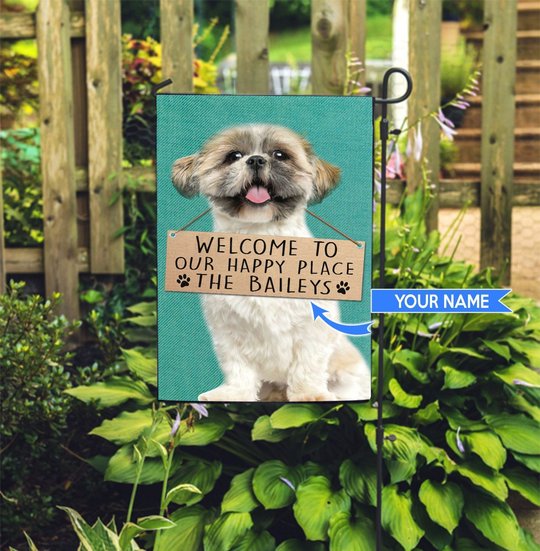 THF20072409 Shih Tzu-Welcome to our happy place Personalized Flag