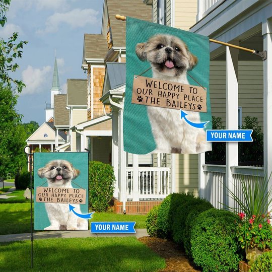 THF20072409 Shih Tzu-Welcome to our happy place Personalized Flag