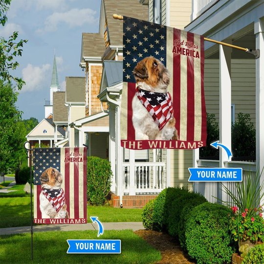 THF0178 Shih Tzu God Bless America Personalized Flag