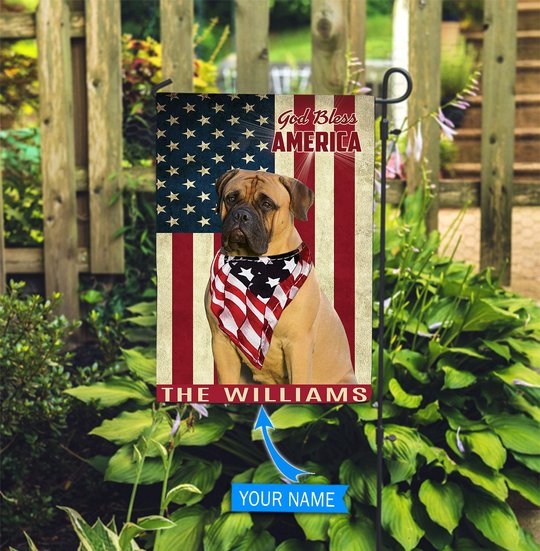 THF0211 Bullmastiff God Bless America Personalized Flag