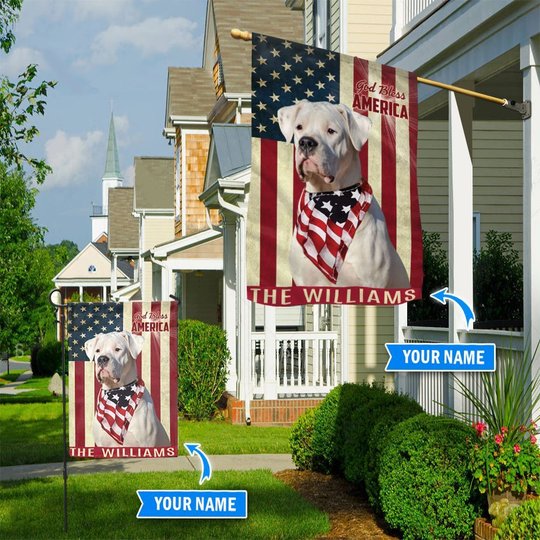 THF0217 Dogo Argentino God Bless America Personalized Flag