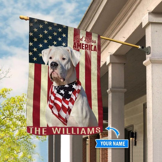 THF0217 Dogo Argentino God Bless America Personalized Flag
