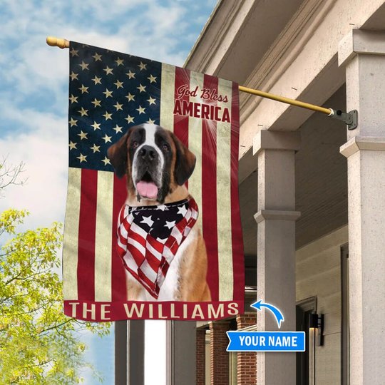 THF0233 St Bernard God Bless America Personalized Flag