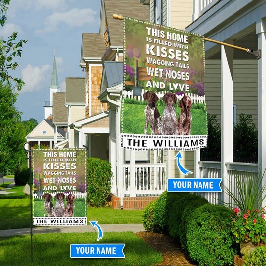 BIF2511 German Shorthaired Pointer This Home Is Filled With Kisses Personalized Flag