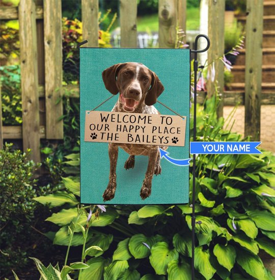 THF20072405 German Shorthaired Pointer-Welcome to our happy place Personalized Flag