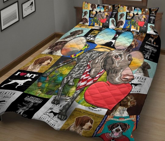 TUE4501 German Shorthaired Pointer DOG Quilt Bed Set