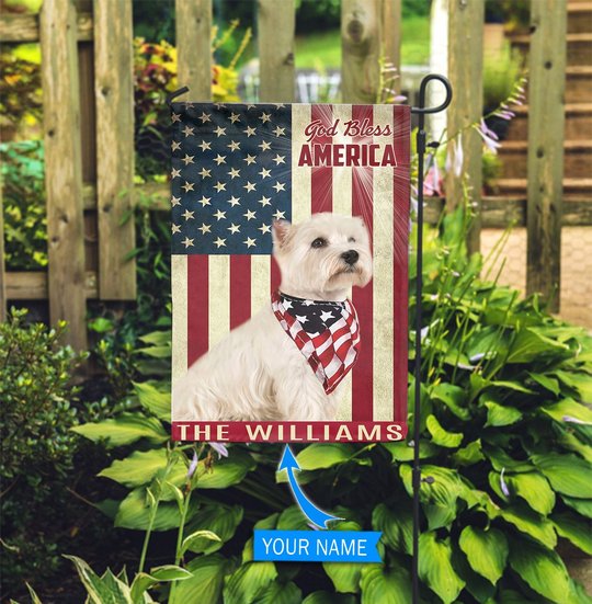 THF0179 West Highland White Terrier God Bless America Personalized Flag