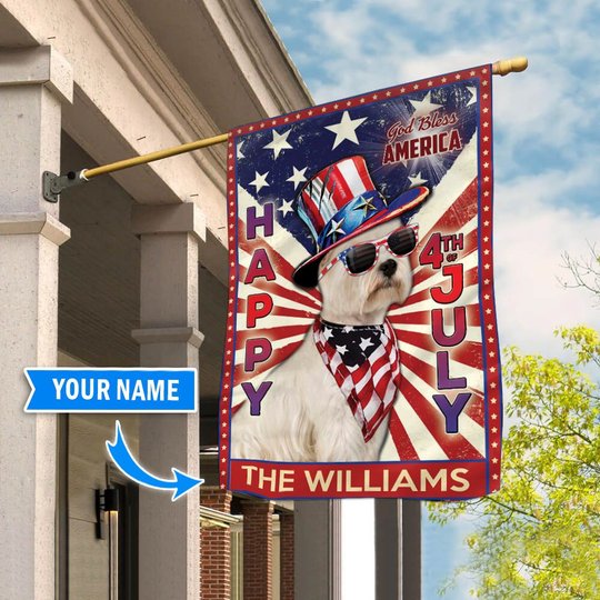 DIF6030-West Highland White Terrier God bless america - 4th of july Personalized Flag
