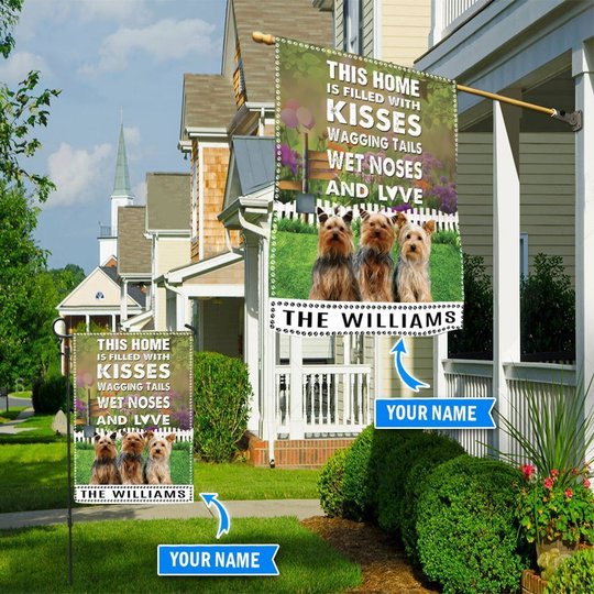 BIF2518 Yorkshire Terrier This Home Is Filled With Kisses Personalized Flag