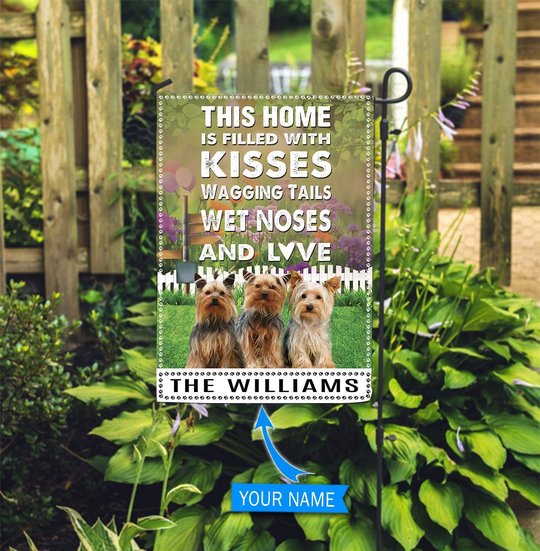 BIF2518 Yorkshire Terrier This Home Is Filled With Kisses Personalized Flag