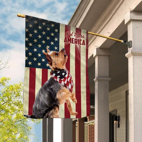 THF0135 Yorkshire Terrier God Bless House Flag