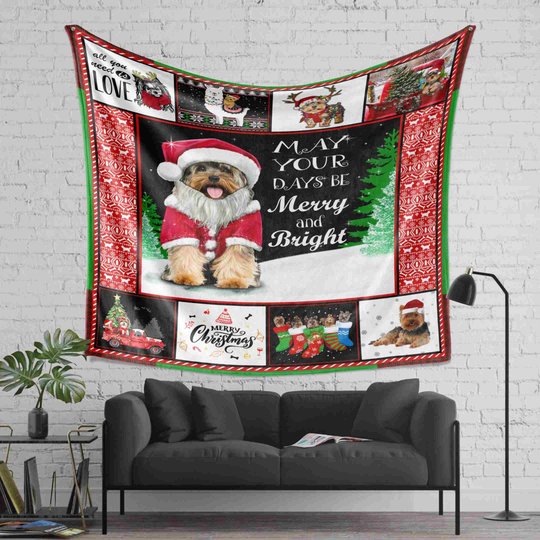 DDUSAB121105 Yorkshire Terrier Xmas Fleece Blanket – Made in USA