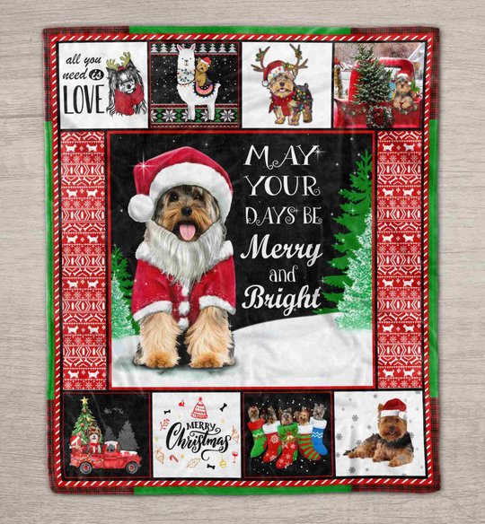 DDUSAB121105 Yorkshire Terrier Xmas Fleece Blanket – Made in USA