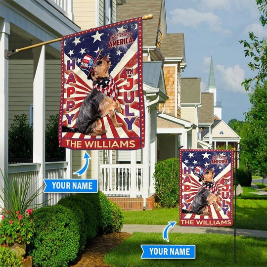 DIF6031-Yorkshire Terrier God bless america - 4th of july Personalized Flag