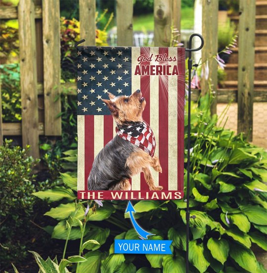 THF0180 Yorkshire Terrier God Bless America Personalized Flag